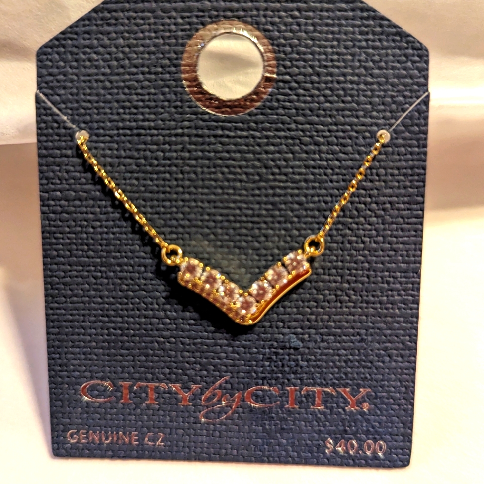 2/$20 Ladies Genuine Cz Gold Tone Necklace Brand New With Tags